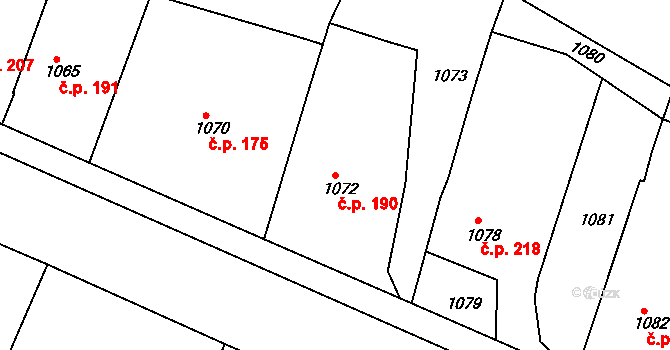 Želechovice nad Dřevnicí 190 na parcele st. 1072 v KÚ Želechovice nad Dřevnicí, Katastrální mapa