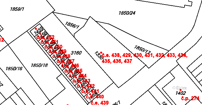 Hlinsko 429,430,431,432,433, na parcele st. 1330 v KÚ Hlinsko v Čechách, Katastrální mapa