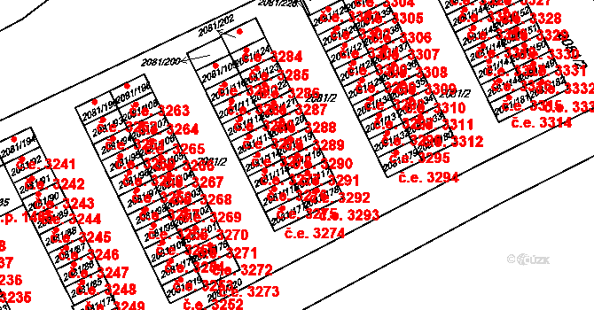 Prostřední Suchá 3291, Havířov na parcele st. 2081/118 v KÚ Prostřední Suchá, Katastrální mapa
