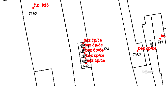 Brno 45579393 na parcele st. 723/2 v KÚ Zábrdovice, Katastrální mapa