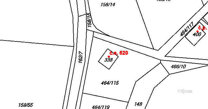 Třebotov 620 na parcele st. 338 v KÚ Třebotov, Katastrální mapa