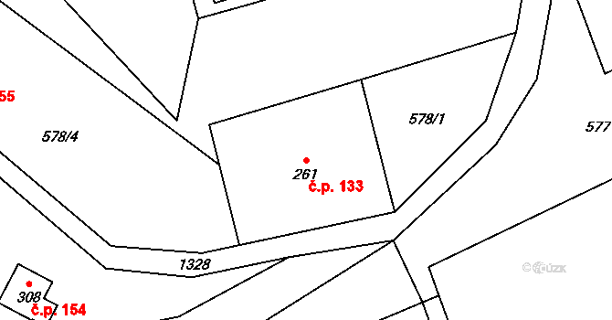 Kytlice 133 na parcele st. 261 v KÚ Falknov, Katastrální mapa