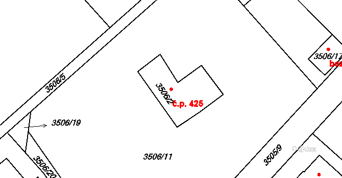 Jakubské Předměstí 425, Jaroměř na parcele st. 3506/2 v KÚ Jaroměř, Katastrální mapa