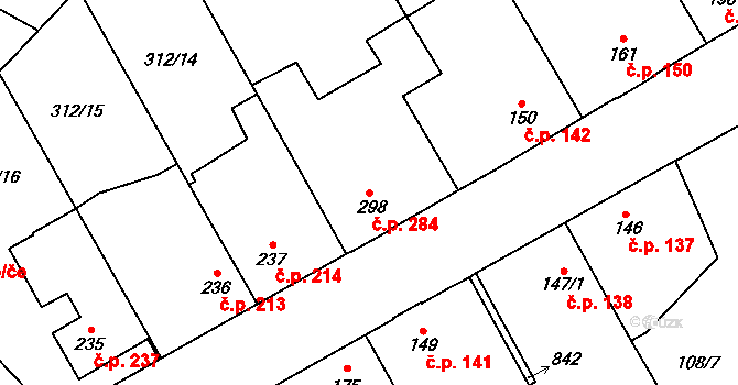 Rosice 284, Pardubice na parcele st. 298 v KÚ Rosice nad Labem, Katastrální mapa