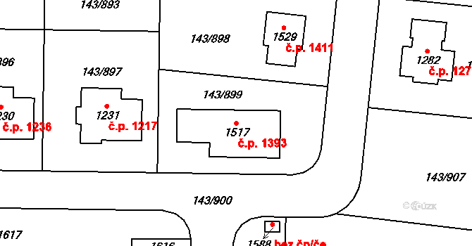 Jesenice 1393 na parcele st. 1517 v KÚ Jesenice u Prahy, Katastrální mapa