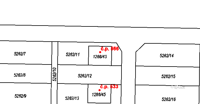 České Meziříčí 566 na parcele st. 1286/43 v KÚ České Meziříčí, Katastrální mapa