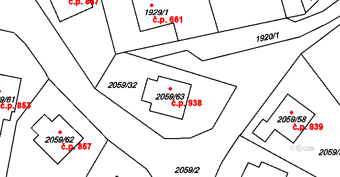 Odry 938 na parcele st. 2059/63 v KÚ Odry, Katastrální mapa