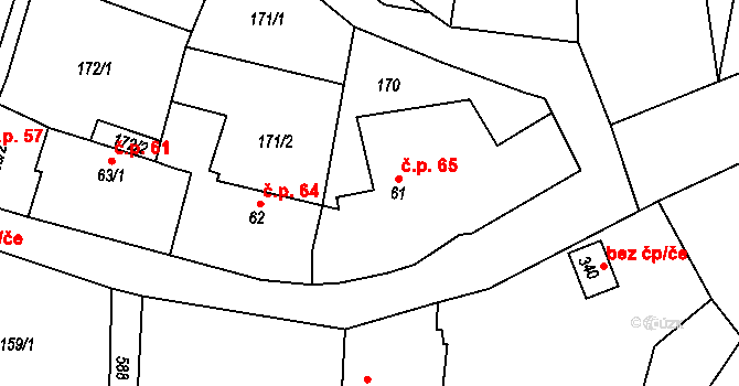 Krušovice 65 na parcele st. 61 v KÚ Krušovice, Katastrální mapa