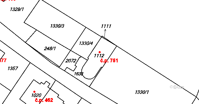 Plotiště nad Labem 751, Hradec Králové na parcele st. 1112 v KÚ Plotiště nad Labem, Katastrální mapa