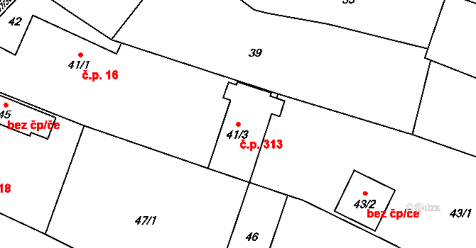 Suché Lazce 313, Opava na parcele st. 41/3 v KÚ Suché Lazce, Katastrální mapa