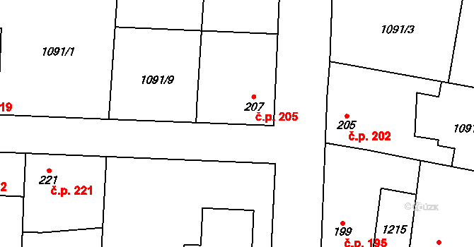 Blšany 205 na parcele st. 207 v KÚ Blšany, Katastrální mapa