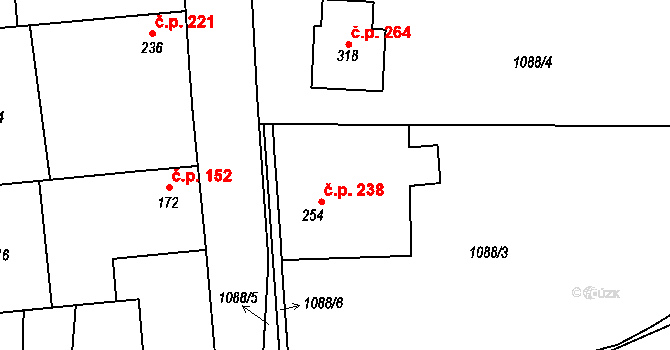 Líšťany 238 na parcele st. 254 v KÚ Líšťany u Cítolib, Katastrální mapa