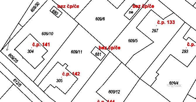 Čachovice 96535393 na parcele st. 681 v KÚ Čachovice, Katastrální mapa