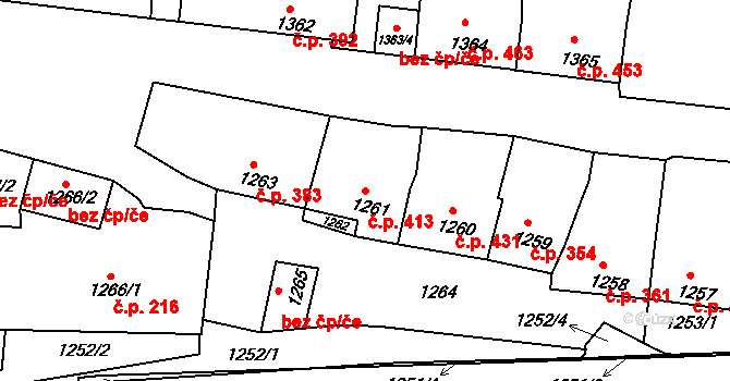 Klobouky u Brna 413 na parcele st. 1261 v KÚ Klobouky u Brna, Katastrální mapa