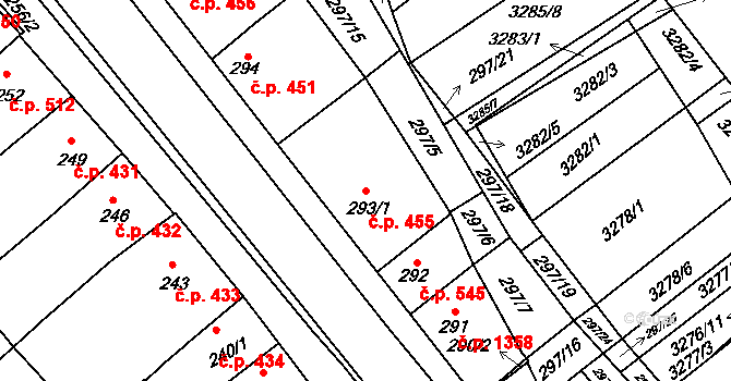 Hustopeče 455 na parcele st. 293/1 v KÚ Hustopeče u Brna, Katastrální mapa
