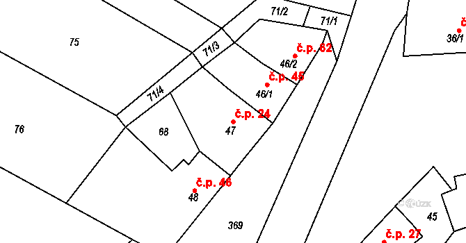 Zahnašovice 24 na parcele st. 47 v KÚ Zahnašovice, Katastrální mapa