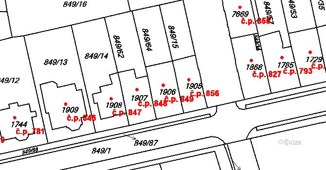 Kroměříž 849 na parcele st. 1906 v KÚ Kroměříž, Katastrální mapa