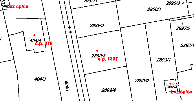 Holešov 1307 na parcele st. 2899/8 v KÚ Holešov, Katastrální mapa