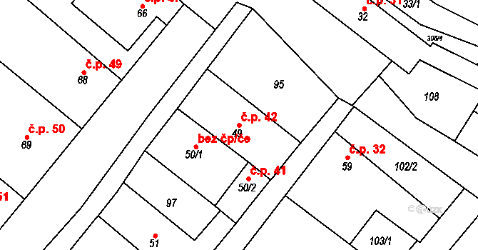 Uherčice 42 na parcele st. 49 v KÚ Uherčice u Znojma, Katastrální mapa