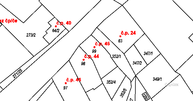 Straňany 45, Doudleby na parcele st. 99 v KÚ Doudleby, Katastrální mapa