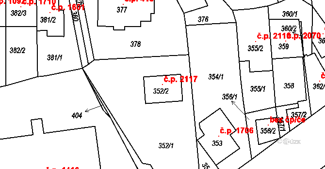 Krč 2117, Praha na parcele st. 352/2 v KÚ Krč, Katastrální mapa