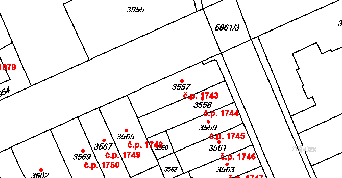 Jihlava 1743 na parcele st. 3557 v KÚ Jihlava, Katastrální mapa