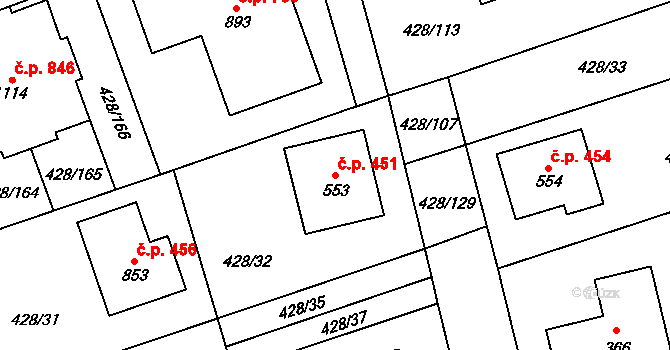 Horoměřice 451 na parcele st. 553 v KÚ Horoměřice, Katastrální mapa
