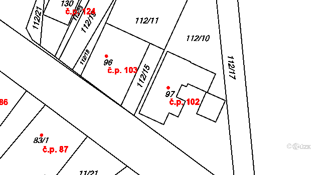 Vlčí Habřina 102 na parcele st. 97 v KÚ Vlčí Habřina, Katastrální mapa