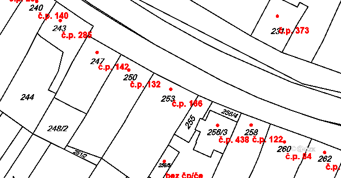 Těšany 166 na parcele st. 253 v KÚ Těšany, Katastrální mapa