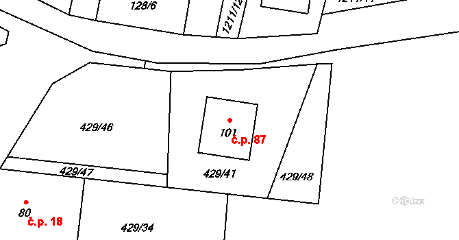 Kaliště 87 na parcele st. 101 v KÚ Kaliště u Horních Dubenek, Katastrální mapa