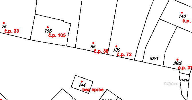 Zdislavice 36, Troubky-Zdislavice na parcele st. 85 v KÚ Zdislavice, Katastrální mapa