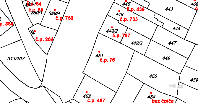 Vyškov-Předměstí 76, Vyškov na parcele st. 451 v KÚ Vyškov, Katastrální mapa