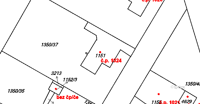 Šumperk 1024 na parcele st. 1151 v KÚ Šumperk, Katastrální mapa