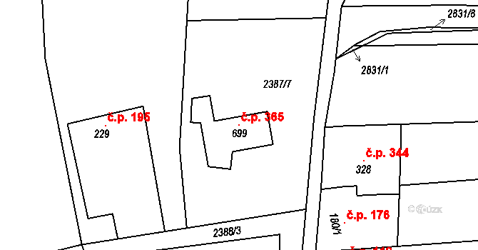 Břestek 365 na parcele st. 699 v KÚ Břestek, Katastrální mapa