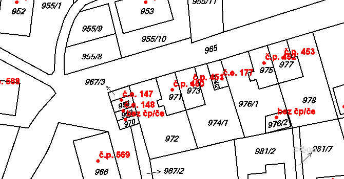 Hrádek nad Nisou 450 na parcele st. 971 v KÚ Hrádek nad Nisou, Katastrální mapa