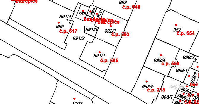 Děčín IV-Podmokly 585, Děčín na parcele st. 991/1 v KÚ Podmokly, Katastrální mapa