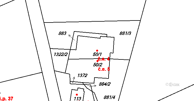 Horní Kozolupy 4 na parcele st. 50/1 v KÚ Horní Kozolupy, Katastrální mapa
