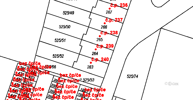 Černožice 239 na parcele st. 264 v KÚ Černožice nad Labem, Katastrální mapa