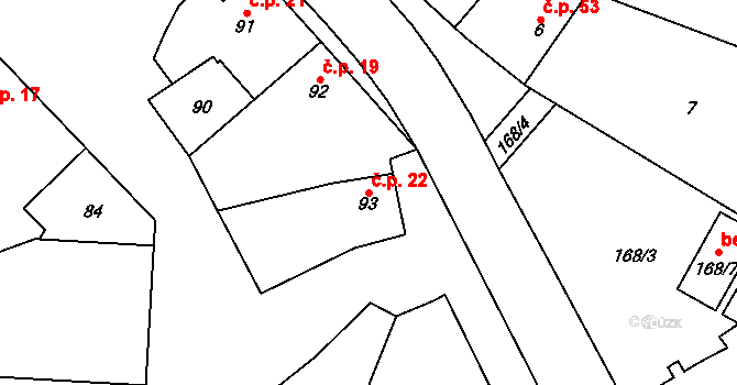 Břuchotín 22, Křelov-Břuchotín na parcele st. 93 v KÚ Břuchotín, Katastrální mapa