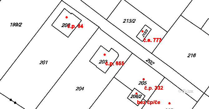 Lutyně 655, Orlová na parcele st. 203 v KÚ Horní Lutyně, Katastrální mapa