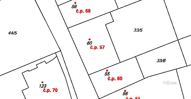 Červeněves 57, Smidary na parcele st. 60 v KÚ Červeněves, Katastrální mapa