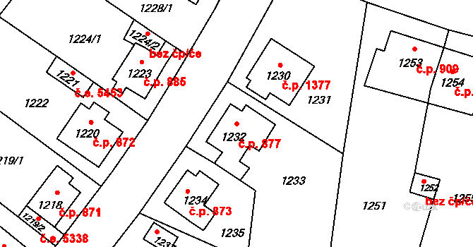 Kadaň 877 na parcele st. 1232 v KÚ Kadaň, Katastrální mapa
