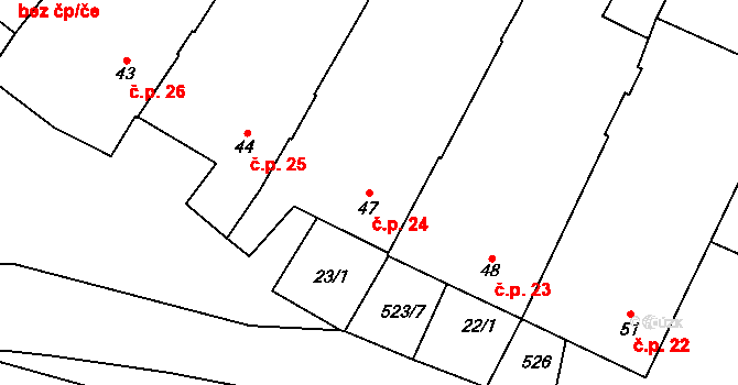 Slavice 24, Třebíč na parcele st. 47 v KÚ Slavice, Katastrální mapa