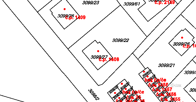 Pelhřimov 1408 na parcele st. 3099/27 v KÚ Pelhřimov, Katastrální mapa