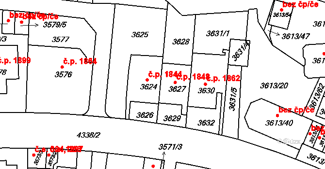 Teplice 1848 na parcele st. 3627 v KÚ Teplice, Katastrální mapa