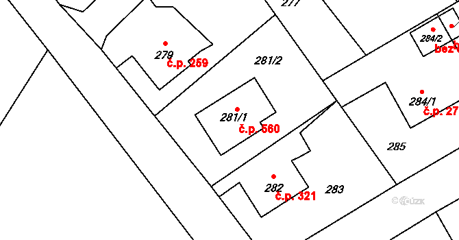 Stará Ves 560, Stará Ves nad Ondřejnicí na parcele st. 281/1 v KÚ Stará Ves nad Ondřejnicí, Katastrální mapa