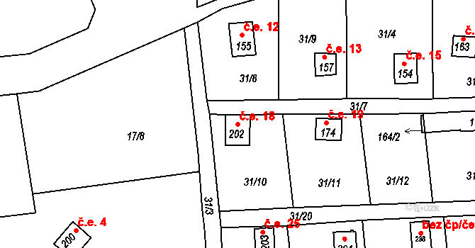 Krchleby 18, Staňkov na parcele st. 202 v KÚ Krchleby u Staňkova, Katastrální mapa