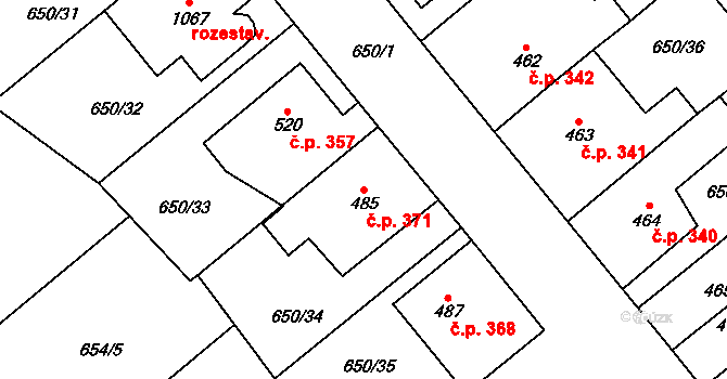 Borohrádek 371 na parcele st. 485 v KÚ Borohrádek, Katastrální mapa