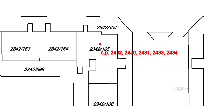 Stodůlky 2430,2431,2432,2433,, Praha na parcele st. 2342/165 v KÚ Stodůlky, Katastrální mapa