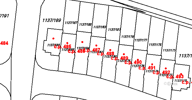 Čimice 488, Praha na parcele st. 1137/182 v KÚ Čimice, Katastrální mapa